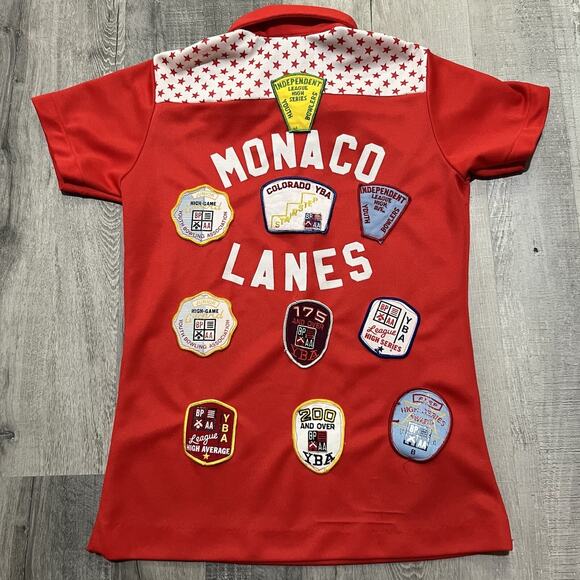 VTG King Louie 1980s Patched Red 1/4 Zip Colorado YBA Star Pattern Bowling Shirt - Picture 1 of 7